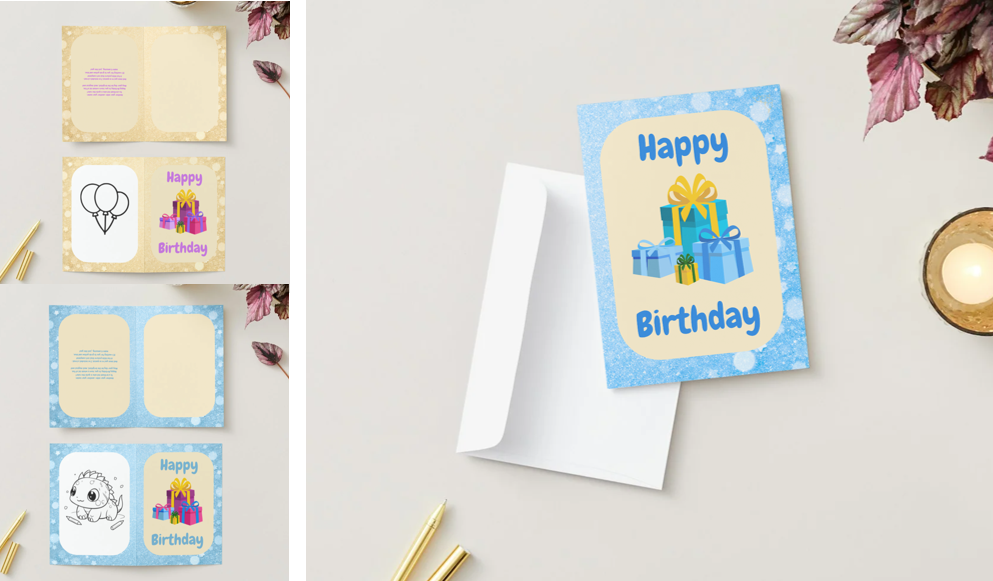 Signature Birthday Card Bundle with Colouring In Images - Basic